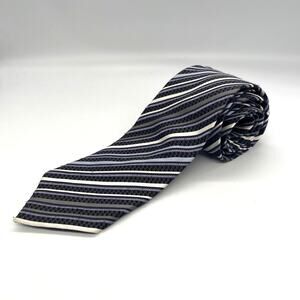 Roberto Villini Couture Necktie Repp Stripe Tie Purple Silver Black 66” x 3.75”